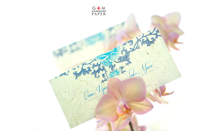 Blue motif wedding invitation