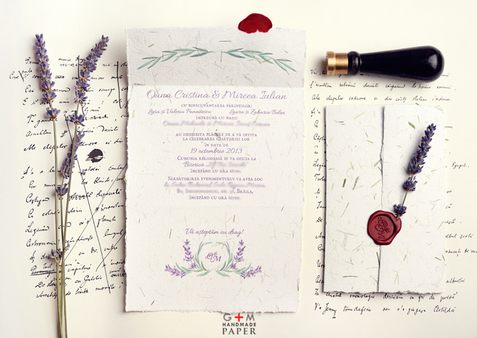 Vintage bohemian wedding - lavender invitations